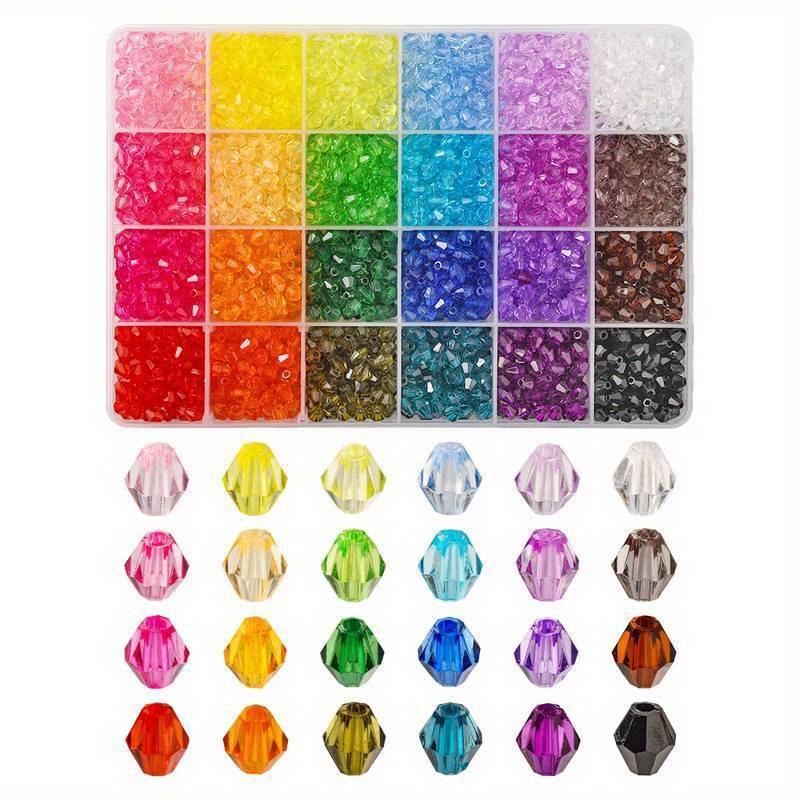 

A Box Of 24 Colors 6mm Double Cone Faceted Acrylic Beads For Jewelry Making Diy Bracelet Necklace Earrings Keychain Accessories Diy Crafts Valentine's Day Christmas Birthday Mother's Day Gift