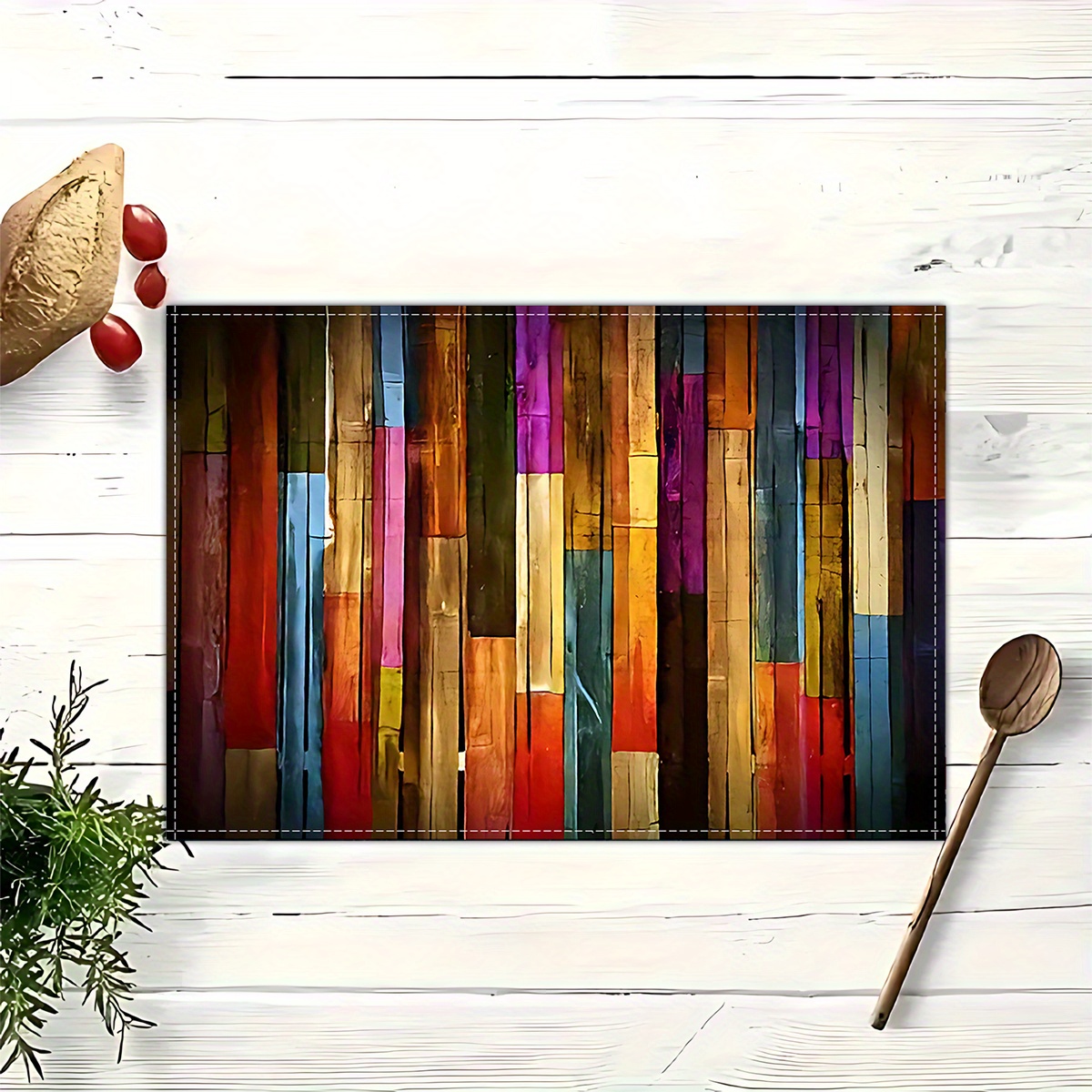 

1/4/6/8/12pcs, Colorful Wood Grain Polyester Knitted Rectangular Placemats, Washable Dining Table Mats For Kitchen And Home Decoration