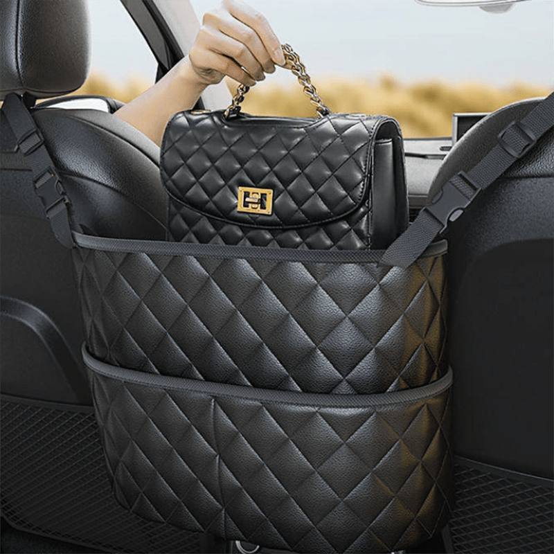 TEMU 1pc Car Net Pocket Handbag Holder, Upgrade Purse Holder For Car Between Seats, Leather Seat Back Organizer Large Capacity Bag, Handbag Between Seats Of The Car