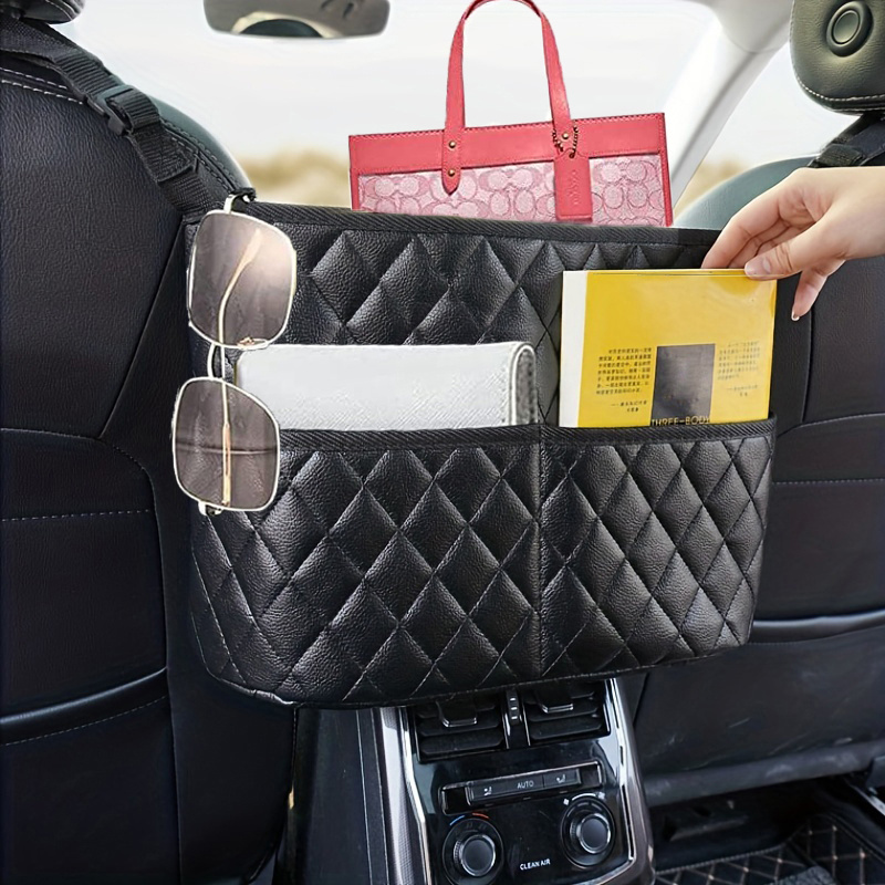 

1pc Car Net Pocket Handbag Holder, Upgrade Purse Holder For Car Between Seats, Leather Seat Back Organizer Large Capacity Bag, Handbag Between The 2 Seats Of The Car