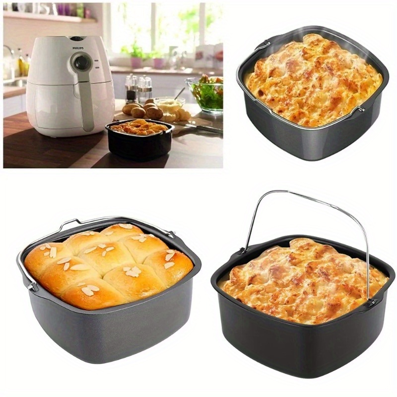 

1pc, Air Fryer Cake Pan With Handle, Square Air Fryer Basket, Baking Tools, Home Kitchen Accessories