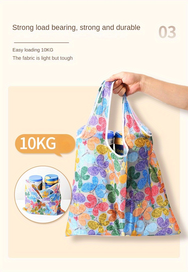 high quality large capacity foldable shopping bag leak proof reusable polyester tote bag with fashionable print and carrying strap reusable shopping bag creative supermarket shopping storage bag reusable grocery bags details 6