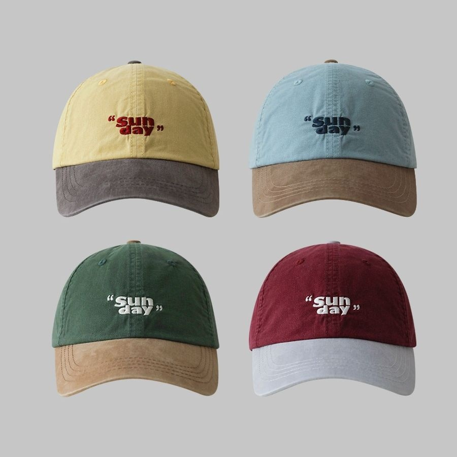 

Vintage Style Contrast Color Baseball Cap, Unisex Peaked Hat With "sunday" Embroidery, Stylish Dad Hats For Outdoor Activities