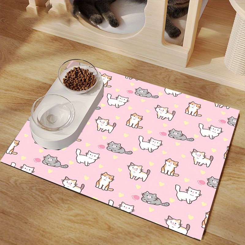 

1pc Cartoon Cat Pattern Pet Feeding Mat, Non-slip Waterproof Meal Mat, Easy-to-clean Splash-proof Food Mat, Multi-purpose Drying Mat For Cats - Made Of Polyester