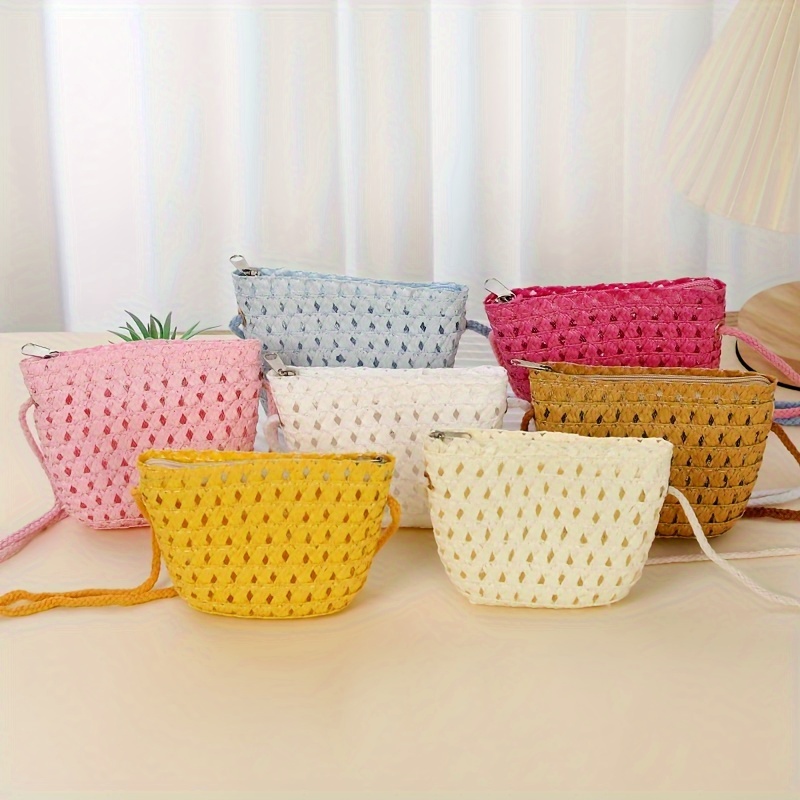 

1pc Hand-woven Hollow Small Bag, Lightweight Straw Crossbody Bag, Travel Beach Bag With Rope Handle