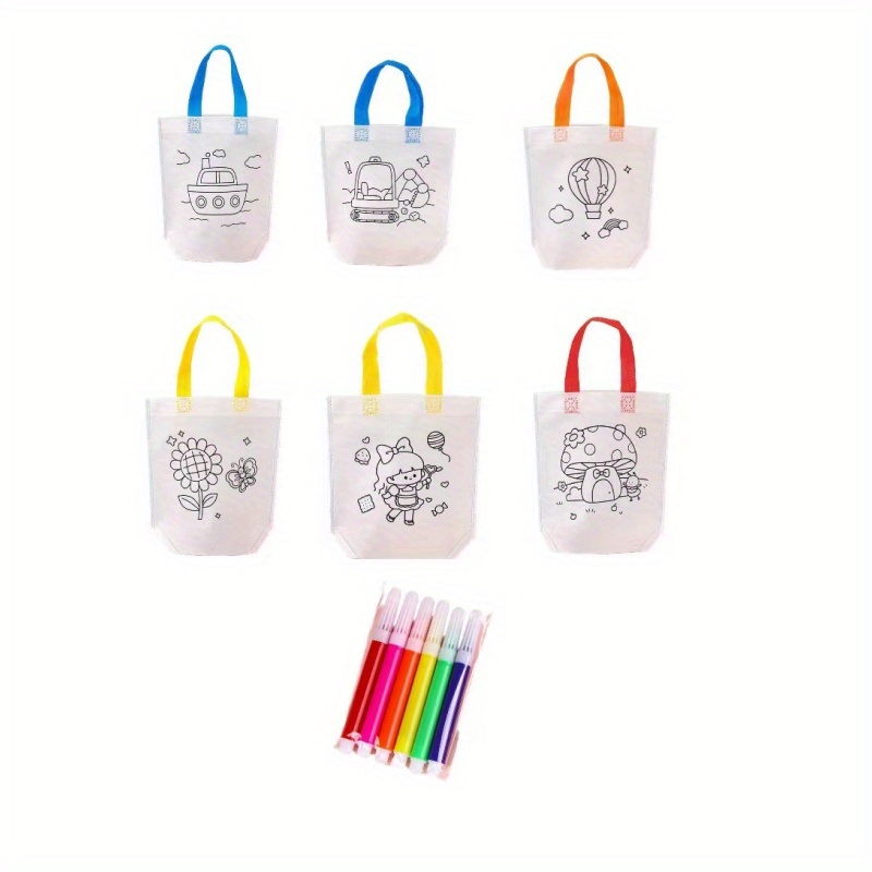 

12pcs, Coloring Goodie Bags, Reusable Canvas Bag, Cute Art Party Favors, Color Your Own Bags For Diy Painting Birthday Carnival Celebration, Party Supplies Gift