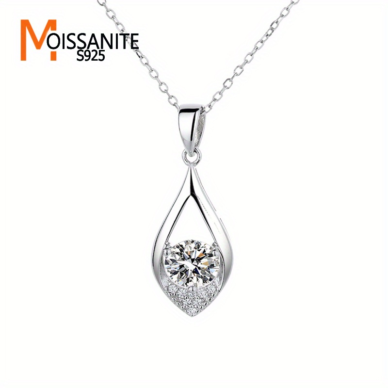 

Elegant 1 Carat Moissanite Teardrop Pendant Necklace In 925 Sterling Silvery - Accessory, Ideal For Gifting On Birthdays, Anniversaries, Valentine's, Day & New Year - Includes Gift Box, Coniiw