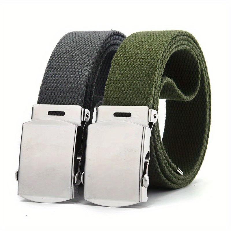 

Low Key Classic Solid Color Canvas Belt, Silvery Automatic Buckle Belt For Casual Sports, Ideal Choice For Gift