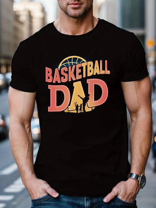 Basketball Dad Print Tee Shirt, Tees For Men, Casual Short Sleeve T-shirt For Summer