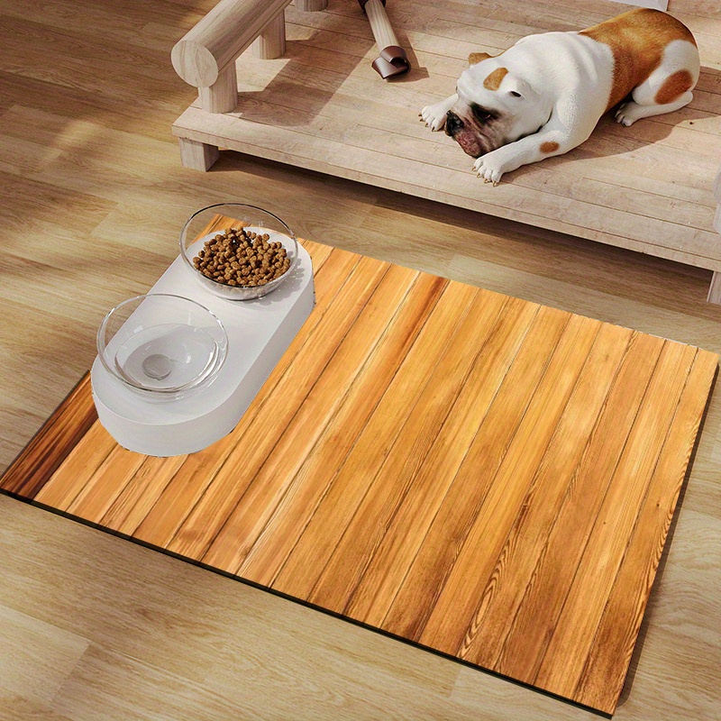 

Jit Pet Feeding Mat For Dogs And Cats - Waterproof, Non-slip, Splash-resistant Polyester Food And Water Bowl Mat With Wood Floor Design - Easy To Clean, Multiple Sizes Available