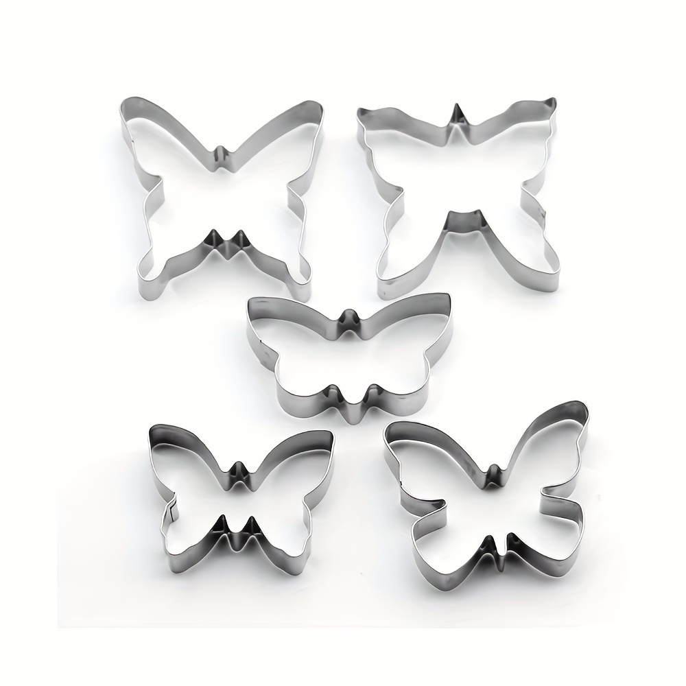 

5pcs Stainless Steel Butterfly Clay Molds, Cookie Cutters Set, Pastry And Biscuit Molds For Baking And Kitchen Accessories - Easter Decor