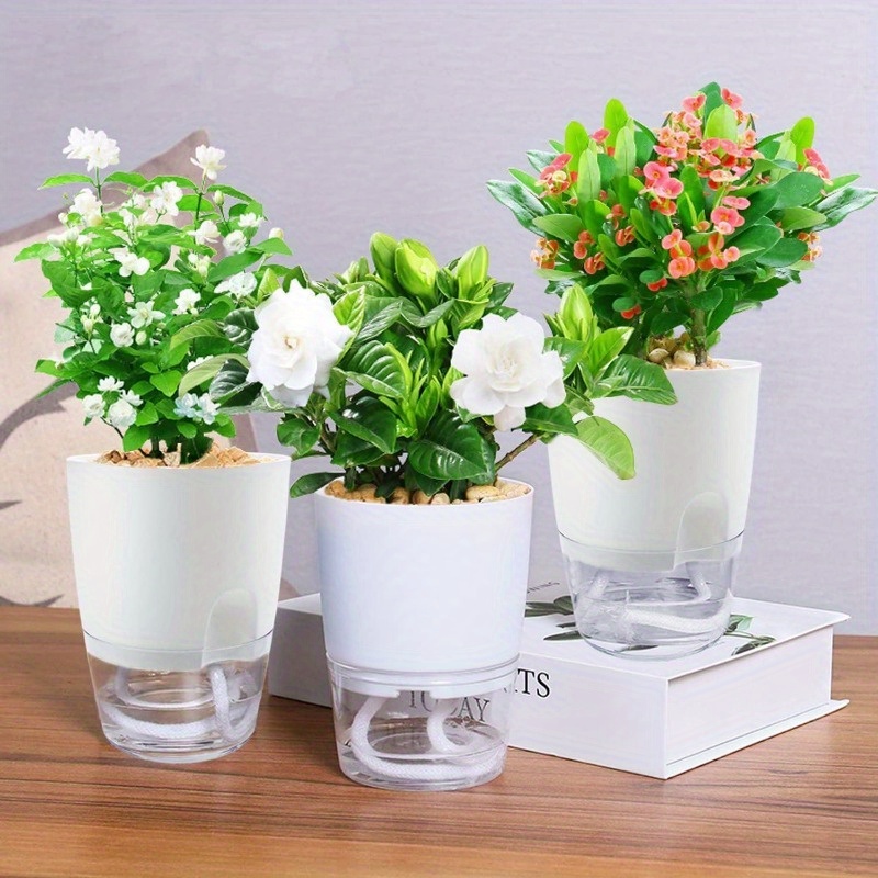 

3pcs Self-watering Planters With Watering Bottle - Plastic African Violet Pots For House Plants, Herbs, Indoor Gardening - Wicking Flower Pots, No Electricity Needed