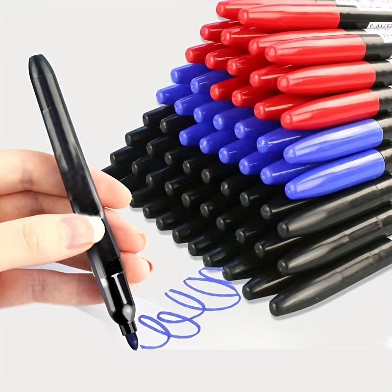 

6-pack Permanent Art Markers - Fine & Broad Tips, Waterproof Ink In Black, Blue, Red - 1.5mm Nibs For Glass, Leather, Wood, Steel - Ideal For Students And Office Use