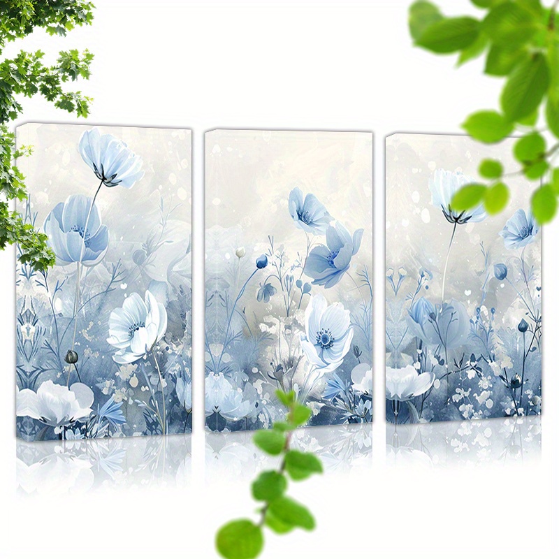 

Set Of 3 Canvas Wall Art With Frame Ready To Hang Blue Flowers Watercolor Flowers Canvas Printing For Bedroom Living Room Decorations