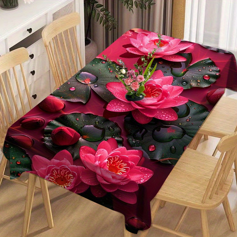 

Rectangular Polyester Tablecloth - Water, Oil & Heat Resistant - Machine Made Woven Floral Print Table Cover For Dining, Parties, Tea, And Book Tables - Easy Clean, Durable Table Pad