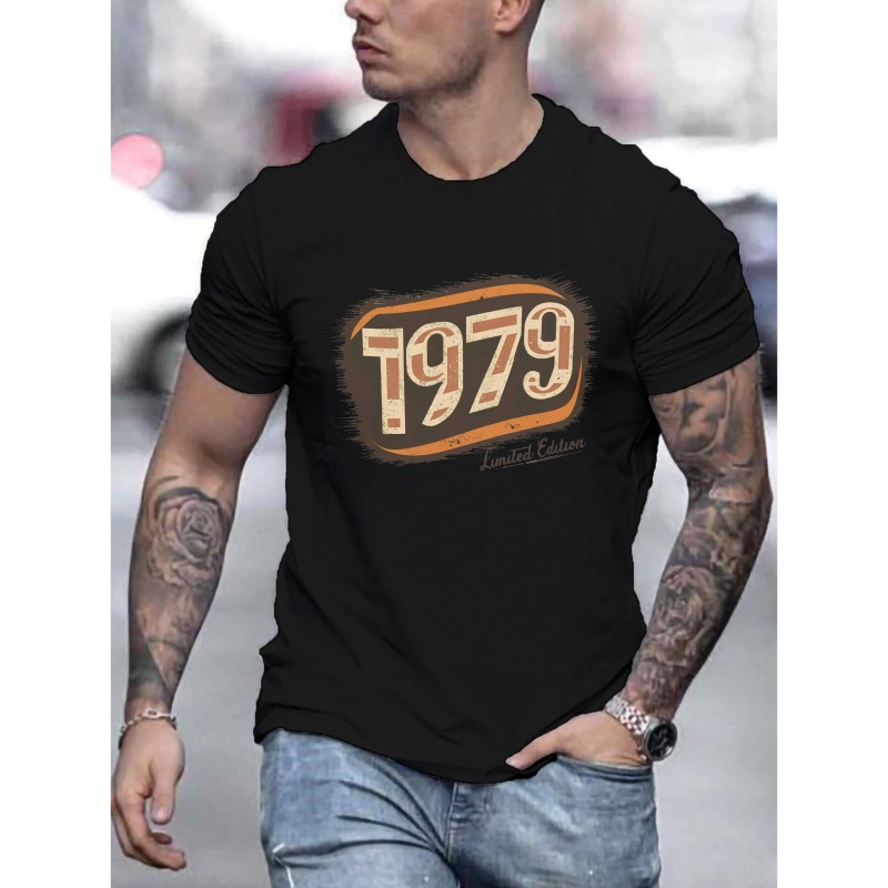 

Vintage 1979 Print Crew Neck T-shirt For Men, Casual Short Sleeve Top, Men's Clothing For Summer Daily Wear
