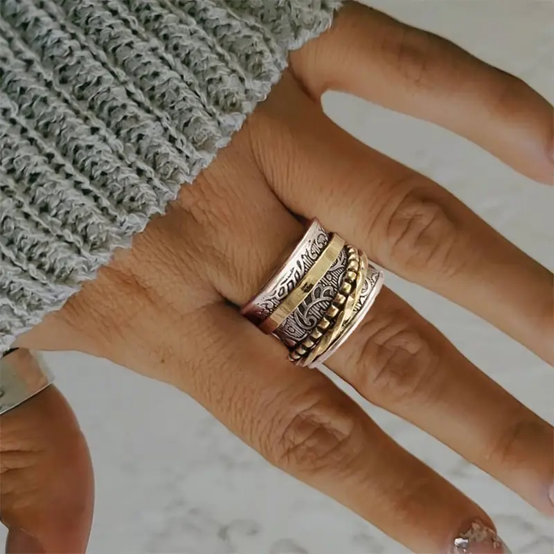 european style wide face vintage alloy womens ring valentines day gift cool spinner relax ring Product details 0