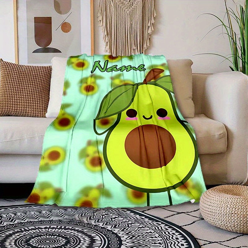 

1pc Custom Your Name Blanket, Personalized Cute Avocado Pattern Text Blanket, Outdoor Travel Leisure 4 Seasons Nap Blanket, For Anniversary Gift