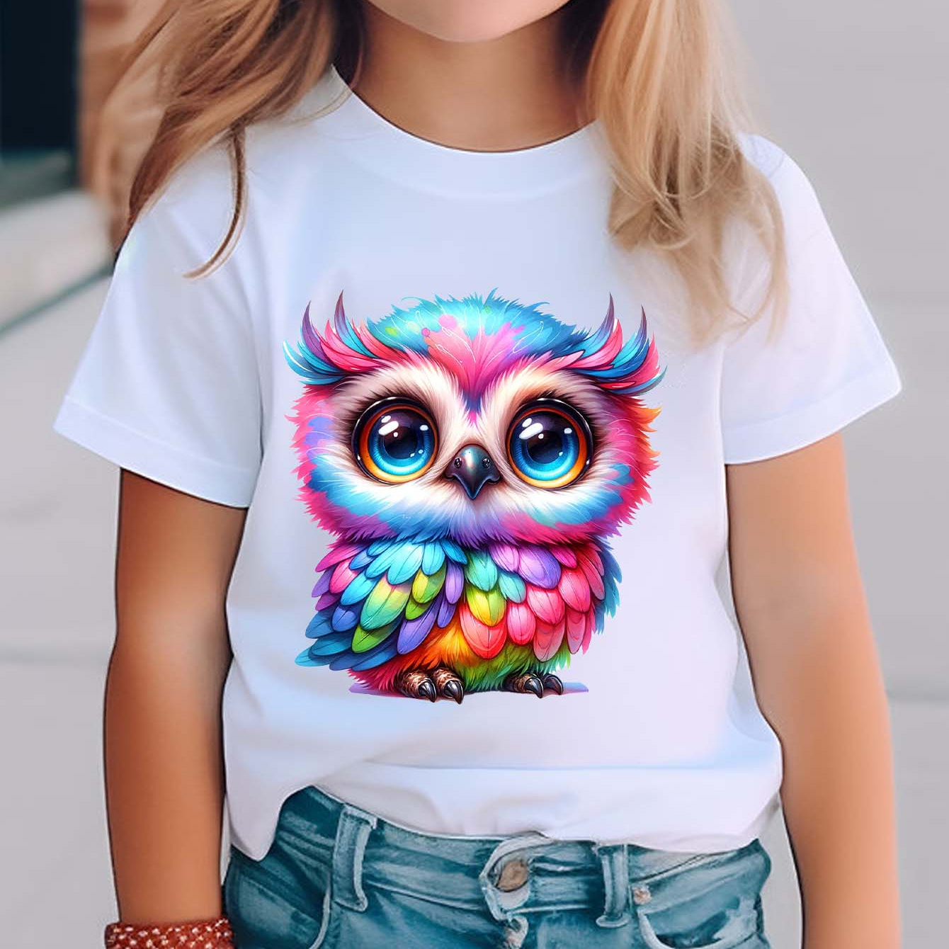 

'colorful Owl' Graphic T-shirt For Girls, Short Sleeve Crew Neck Casual Tee Outdoor Summer Tops
