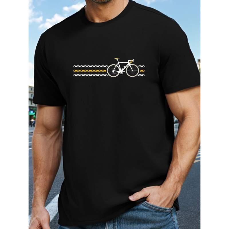 

Bicycle Print, Men's Round Crew Neck Short Sleeve, Simple Style Tee Fashion Regular Fit T-shirt, Casual Comfy Breathable Top For Spring Summer Holiday Leisure Vacation Men's Clothing As Gift