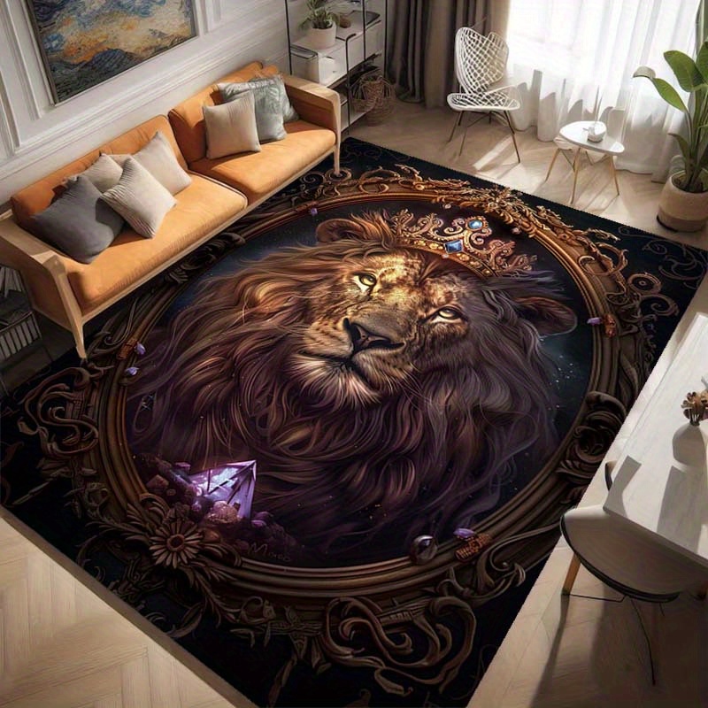 

Luxurious Lion Design Area Rug - Non-slip, Soft Crystal Velvet For Living Room, Bedroom, Dining & Bathroom - Durable Polyester, Large Rectangle Carpet