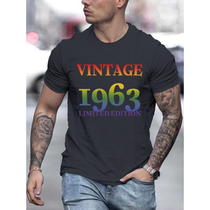 

vintage 1963 Limited Edition " Trendy Print Casual Short-sleeved T-shirt For Men, Spring And Summer Top, Comfortable Round Neck Tee, Regular Fit, Versatile Fashion For Everyday Wear