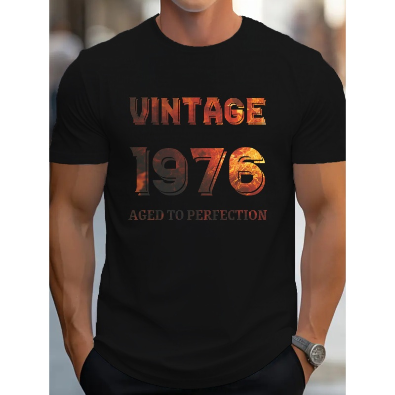 

Men's T-shirt, Vintage 1976 Print Short Sleeve Crew Neck Tees For Summer, Casual Outdoor Comfy Clothing For Male
