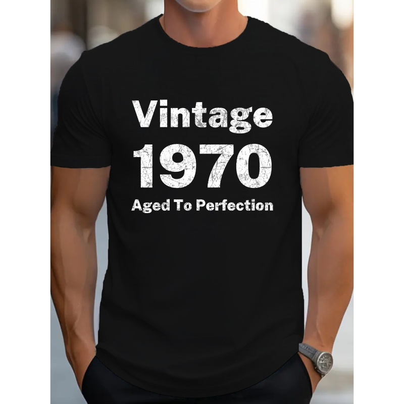 

Vintage 1970 " Creative Print Summer Casual T-shirt Short Sleeve For Men, Sporty Leisure Style, Fashion Crew Neck Top For Daily Wear