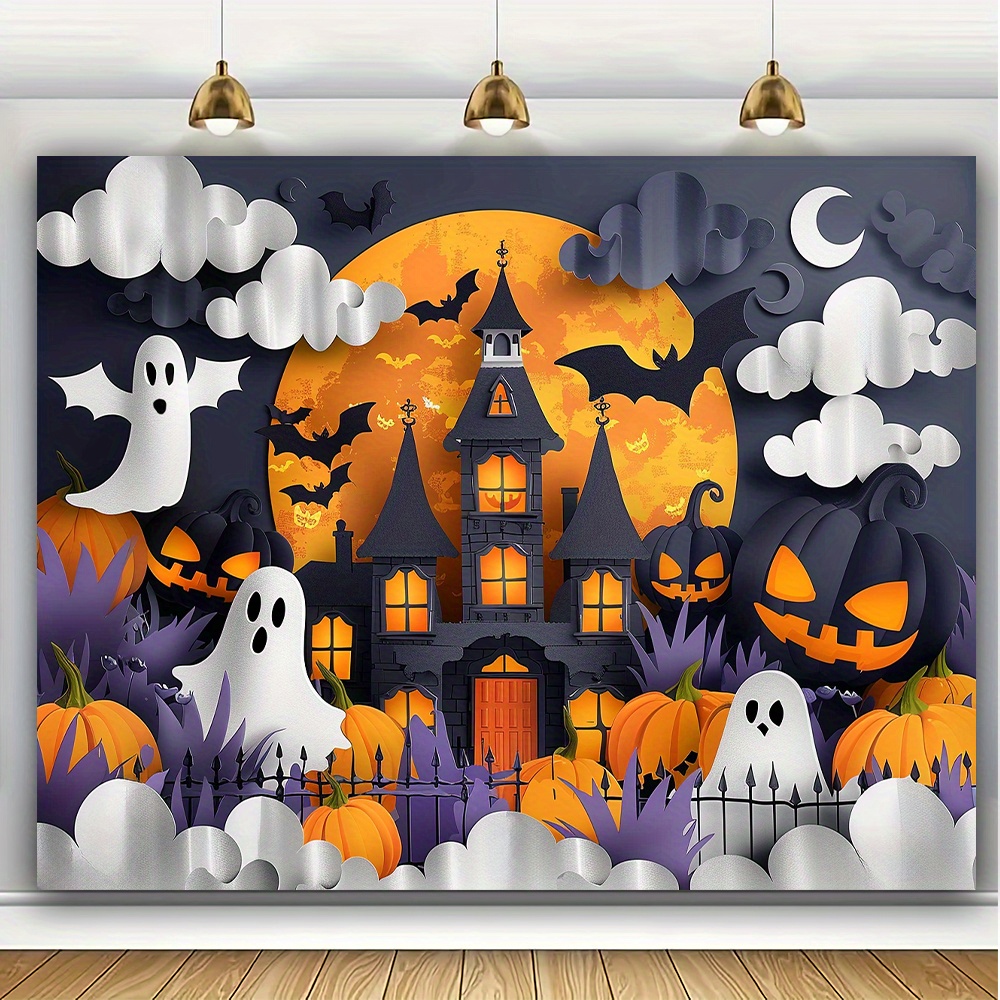 

1pc Halloween Ghost Pattern Polyester Photography Backdrop, Party Photo Background, Party Banner Decorations Photo Backdrops Photo Booth Studio Props