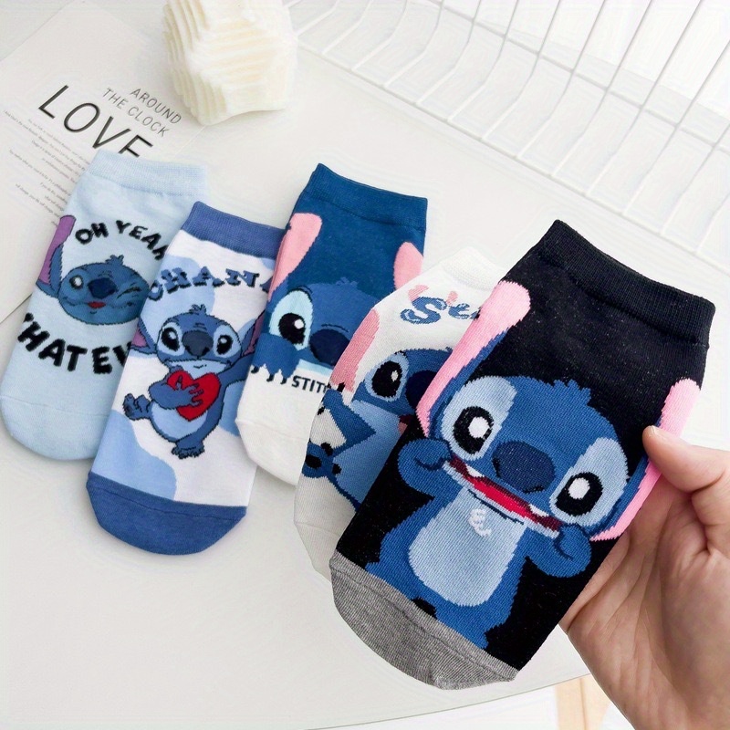 

5 Pairs Stitch Summer Cartoon Socks, Thin Breathable Comfy Deodorant Sweat-absorbing Ankle Socks, Athletic Hosiery Suitable For Outdoor Travel Sports Home Daily Use Birthday Gift