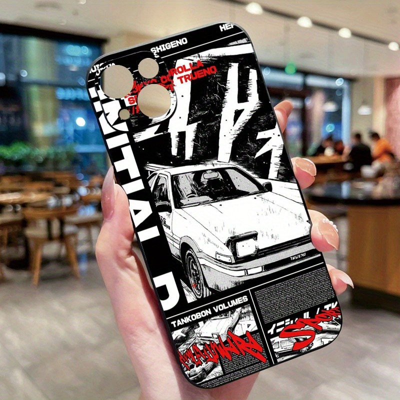 

Initial D Retro Car Design Shockproof Tpu Phone Case For 11/12/13/14/15 Pro Max Plus Xr - High-quality Protective Cover With Aesthetic Graphics, Anti-fall Feature - Perfect Gift For Boys And Friends