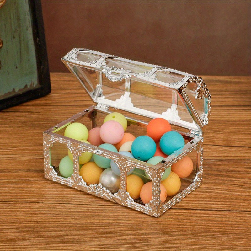 

12pcs Candy Box, Plastic Hollow Treasure Box Shape Wedding Candy Box, Wedding Supplies Creative Decorative Candy Miscellaneous Storage Box.