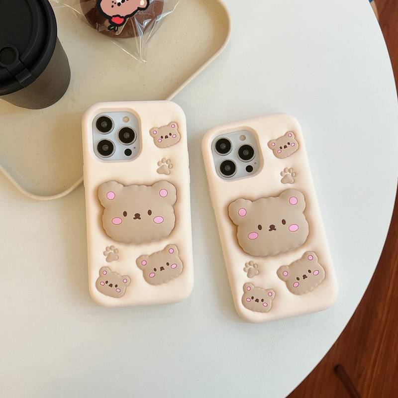 Sevimli 3D Pamuk Ayı Katlanabilir Telefon Kılıfı ve Standı iPhone 15/Pro/Max, 14/Pro/Max, 13/Pro/Max için - Kızlar için Yumuşak Silikon Koruyucu Kapak. ayrıntılar 2