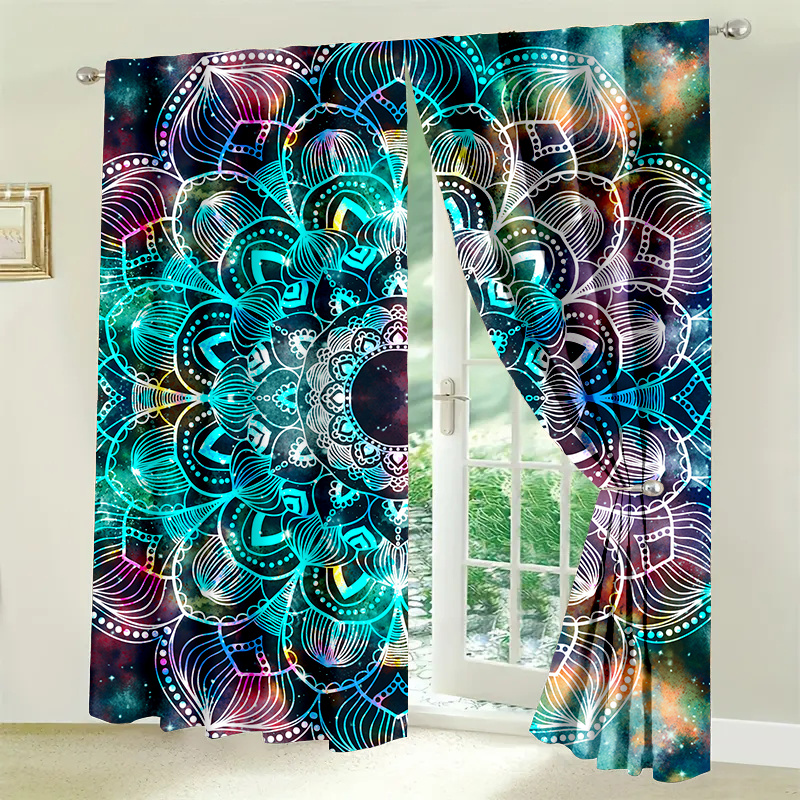 

2pcs Mandala Pattern Blackout Curtains, Decorative Artistic Drapes, Room Darkening Panels For Home Decor, Galaxy Starry Design With Vibrant Colors