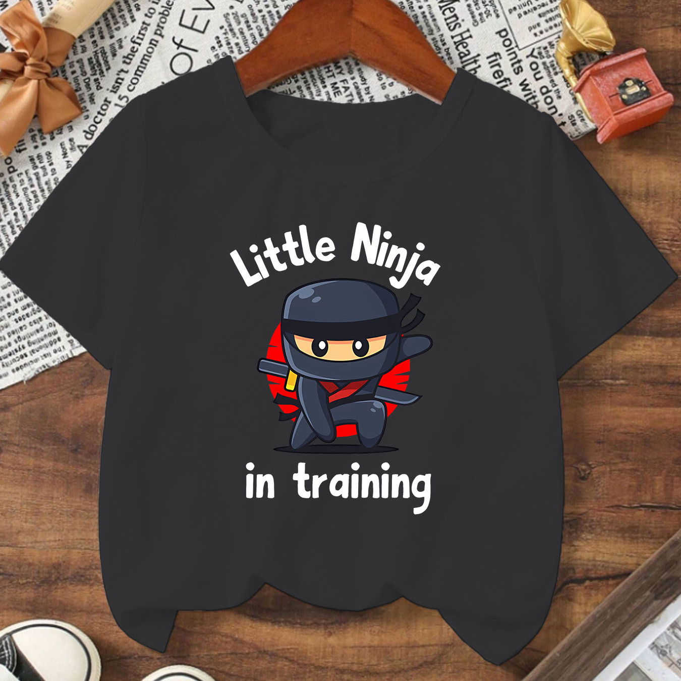 

little Ninja In Training"cute Cartoon Letter Print T-shirt- Engaging Visuals, Casual Short Sleeve T-shirts For Boys - Cool, Lightweight And Comfy Summer Clothes!