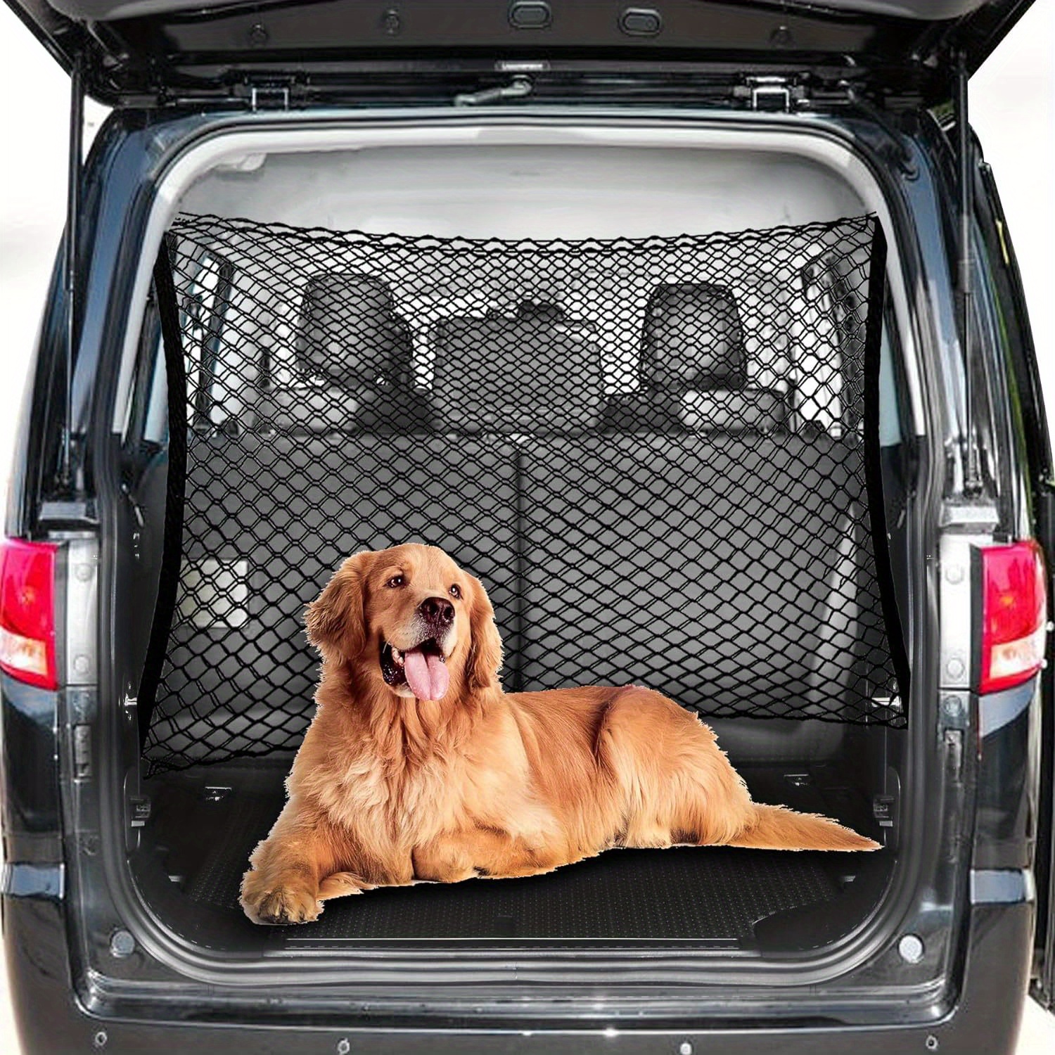 

Adjustable Dog Car Barrier With Bungee Cords - Dual Layer Nylon Net For Cars, , Suvs, Trucks - Easy Install, 47.21x33.82 Inches
