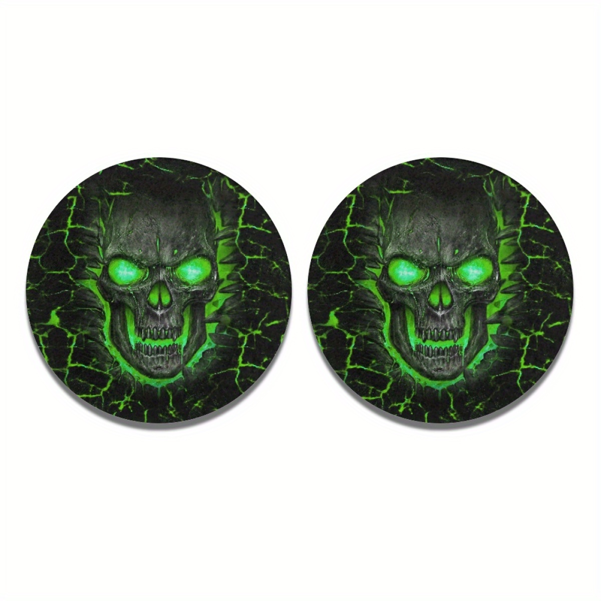 2pcs Green Skeleton Print Car Coasters Universal Car Cup Holder Coasters For Car Suvs Trucks Car Decor Car Interior Accessories