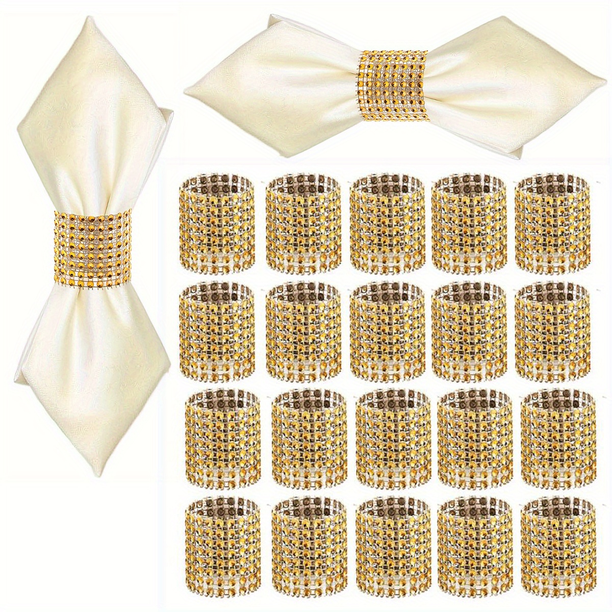 

Elegant 20pcs Rhinestone Napkin Rings - Perfect For Weddings, Anniversaries, Birthdays & Valentine's Day