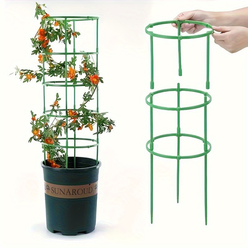 

12-piece Set Of Durable Plastic Plant Support Stakes - Space-saving Half-round Cage Holders For Indoor & Outdoor Flowers, Vegetables & Small Plants