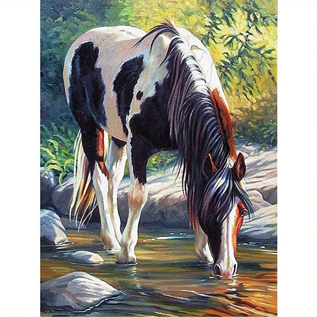 

30*40cm/11.8*15.7in 5d Painting Kits Art For Adults Beginners, Drinking Horse Painting For Gift Home Wall Decor,