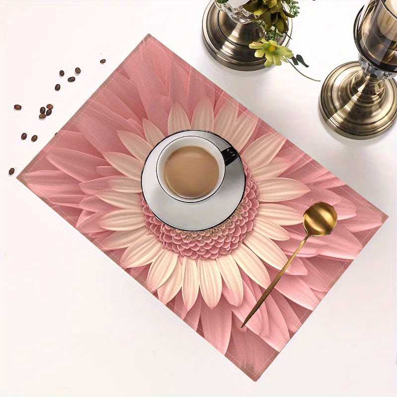 

Set Of 2/4 Pink Floral Print Linen Place Mats, Square Shape, Woven, Machine Washable, Fade-resistant, Waterproof And Oilproof, Dining Table Mat, Cup Mat For Home Use