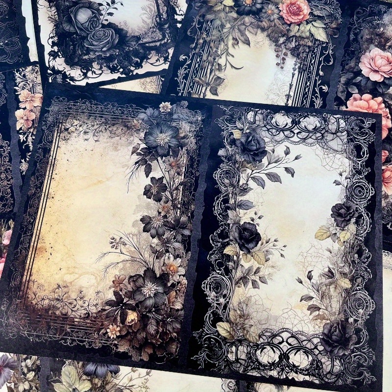 

9 Sheets Gothic Dark Rose Junk Journal Material Paper Set - Vintage Photo Collage Background Art Paper For Scrapbooking And Crafting