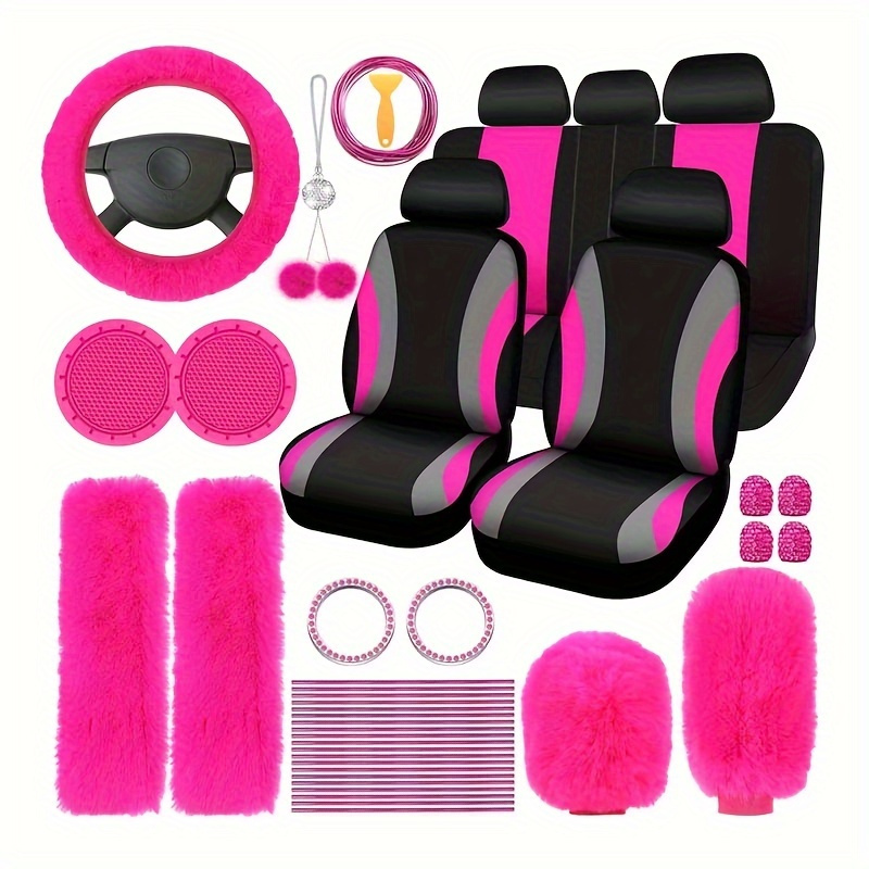 

35pcs Car Seat Set Plush Pendant Steering Wheel Universal Car Accessories Interior Set - The Perfect Choice For Fashionable Ladies
