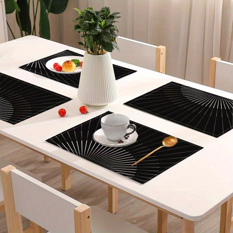 

2/4pcs Linen Placemats With Creative Irregular Line Pattern, Suitable For Party Kitchen Restaurant Decor, Hand Wash Only, Square Shape, Linen Material, Woven Fabric
