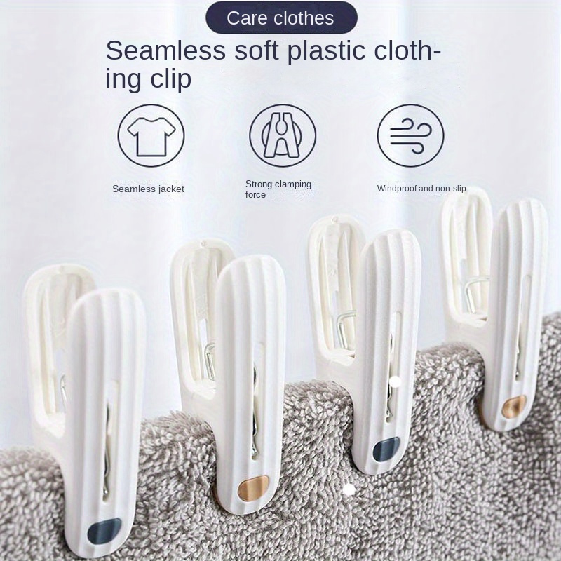 

12-pack Windproof Plastic Clothespins, Seamless Soft Grip Laundry Drying Clips For Socks, Sheets, And Clothing, Strong Clamping Household Pegs With Non-slip Design