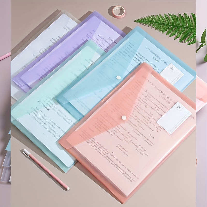 

Durable A4 Plastic File Folder - 0.1mm Thick, Transparent With Secure Buckle Closure, Waterproof Document Storage Bag In Macaron Colors