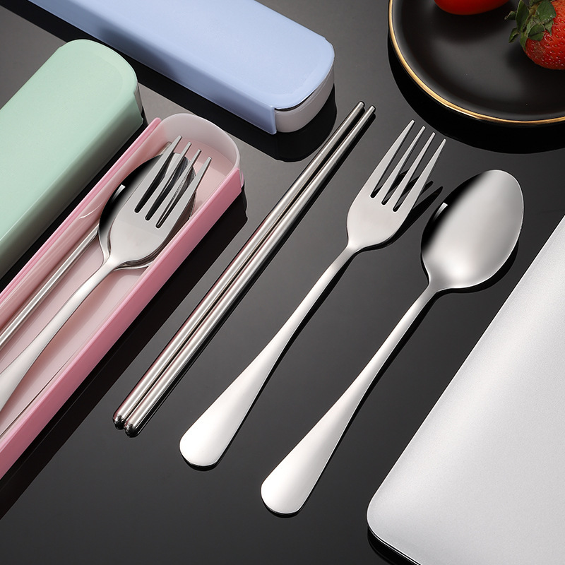 

3pcs/set Stainless Steel Cutlery, Spoon, Chopsticks, Fork Set, Random Color