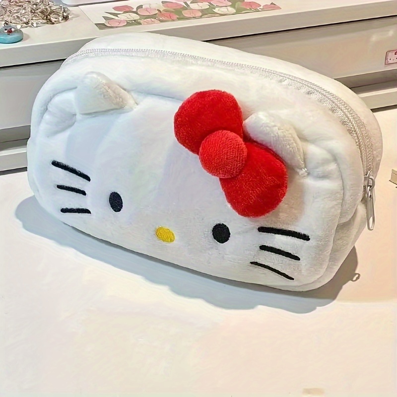 Sanrio Hello Kitty Cat Cute Cartoon Plush Cosmetic Bag Kawaii Large Capacity Office Pencil Bag Fashion Sundry Bag Womens Birthday Christmas Gift