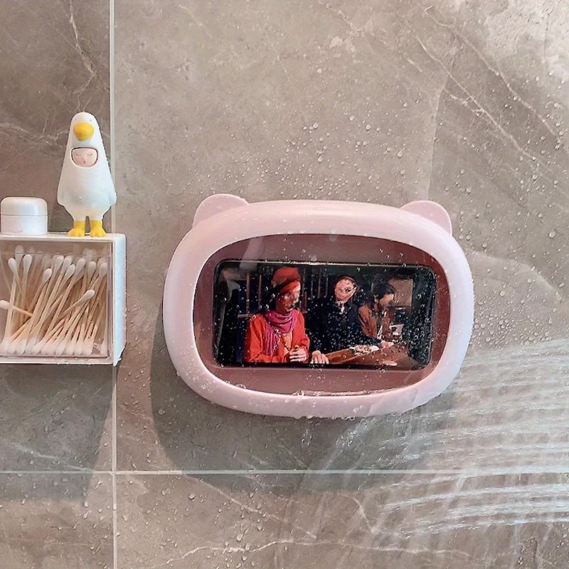 

Ins Bathroom Waterproof Mobile Phone Box Cartoon, Adhesive Bracket Mobile Phone Holder, Bathing Tv Show , Compatible With 4-7 Inches