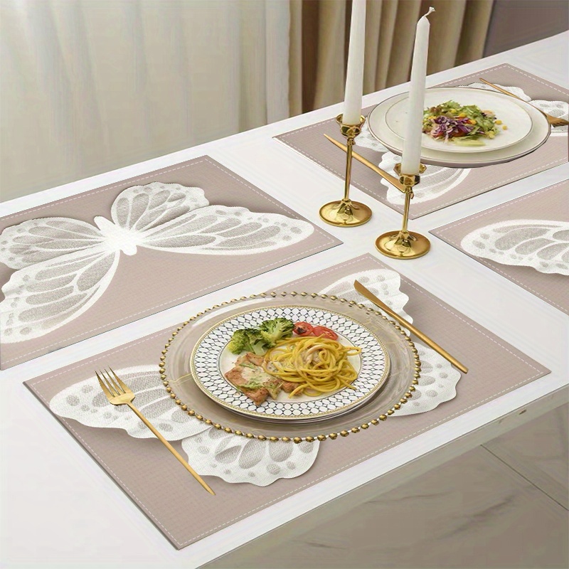 

Chic Butterfly Linen Placemats (2/4pcs Set) - Waterproof, Oil-resistant Dining Table Mats For Easy , Square Shape